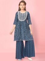 Aarika Girls Ethnic Motifs Printed Thread Work Sequinned Pure Cotton Kurta with Sharara