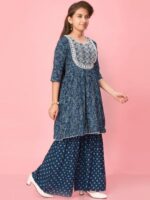 Aarika Girls Ethnic Motifs Printed Thread Work Sequinned Pure Cotton Kurta with Sharara - Image 3