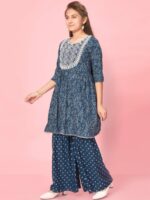 Aarika Girls Ethnic Motifs Printed Thread Work Sequinned Pure Cotton Kurta with Sharara - Image 5