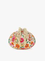 Anekaant Cream-Coloured & Green Embroidered Tasselled Potli Clutch - Image 2