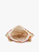 Anekaant Cream-Coloured & Green Embroidered Tasselled Potli Clutch - Image 5