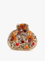 Anekaant Girls Cream-Coloured & Red Floral Embroidered Tasselled Potli Clutch - Image 4