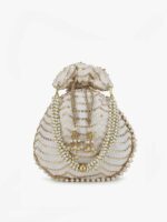 Anekaant Off White & Gold-Toned Embellished Tasselled Potli Clutch - Image 4