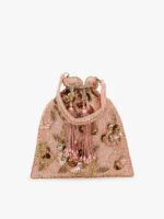Anekaant Pink & Gold-Toned Embellished Tasselled Potli Clutch - Image 2