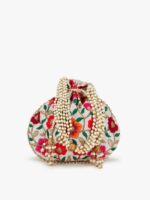 Anekaant Women Cream-Coloured & Orange Embroidered Potli Clutch - Image 2