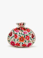 Anekaant Women Cream-Coloured & Orange Embroidered Potli Clutch - Image 4
