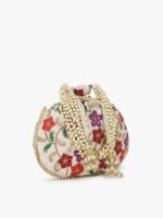 Anekaant Women Cream-Coloured & Purple Embroidered Tasselled Potli Clutch - Image 3