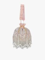 Anekaant Women Peach-Coloured & Silver-Toned Velvet Embellished Potli Clutch
