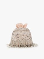 Anekaant Women Peach-Coloured & Silver-Toned Velvet Embellished Potli Clutch - Image 4