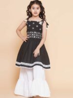 Bitiya by Bhama Girls Embroidered Pure Cotton Kurta with Sharara