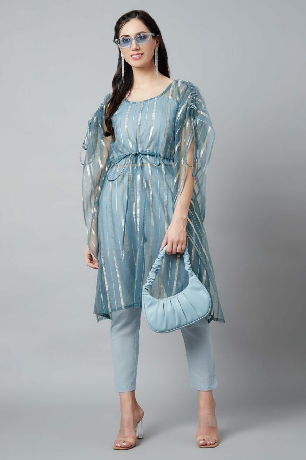 Blue Top Pant With Zari Work Kaftaan