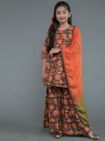 Brown Floral Print Kurta Sharara With Dupatta - Image 2