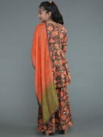 Brown Floral Print Kurta Sharara With Dupatta - Image 3