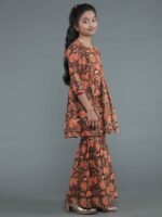 Brown Floral Print Kurta Sharara With Dupatta - Image 4