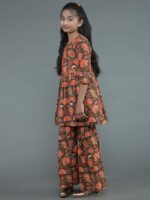 Brown Floral Print Kurta Sharara With Dupatta - Image 5