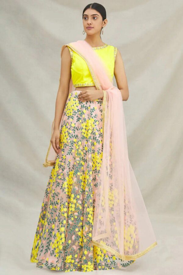 FABPIXEL Embroidered Semi-Stitched Lehenga & Unstitched Blouse With Dupatta