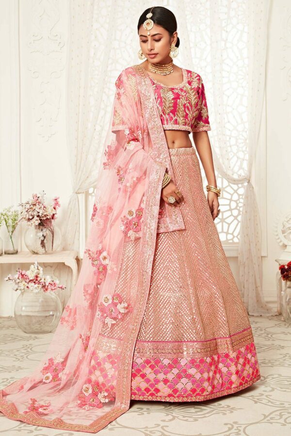 FABPIXEL Embroidered Sequinned Semi-Stitched Lehenga Choli With Dupatta