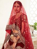 FABPIXEL Red Net Embroidered Dupatta