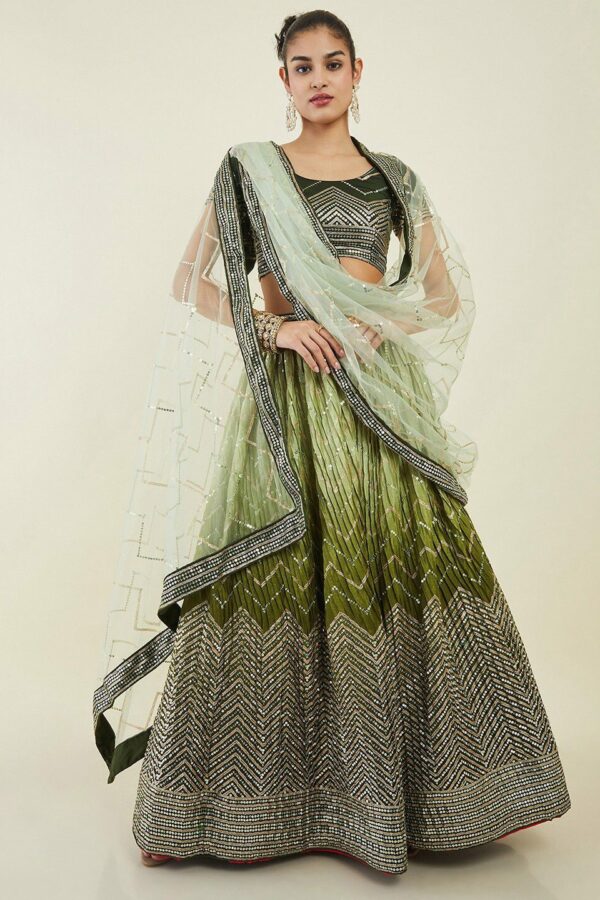 FABPIXEL Embroidered Sequinned Semi-Stitched Lehenga & Unstitched Blouse With Dupatta