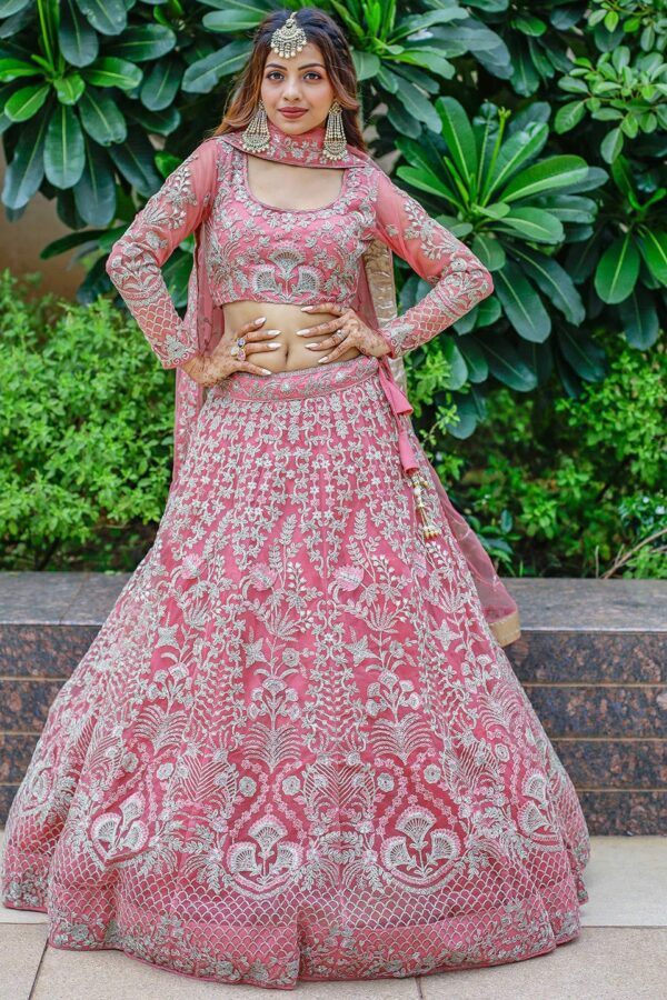 FABPIXEL Embroidered Thread Work Semi-Stitched Lehenga & Unstitched Blouse With Dupatta