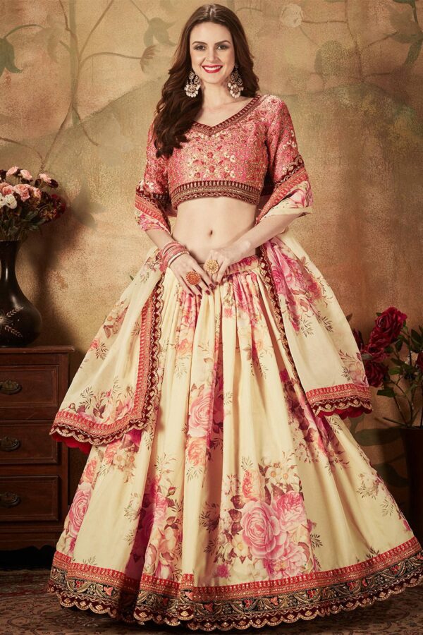 FABPIXEL Embroidered Thread Work Semi-Stitched Lehenga & Unstitched Blouse With Dupatta