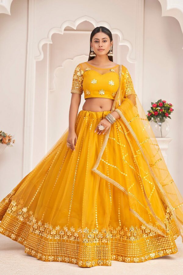 FABPIXEL Embroidered Thread Work Semi-Stitched Lehenga & Unstitched Blouse With Dupatta