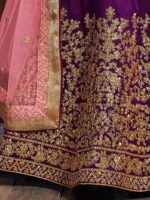 FABPIXEL Purple & Pink Embroidered Bridal Lehenga Choli Set With Dupatta - Image 3