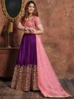 FABPIXEL Purple & Pink Embroidered Bridal Lehenga Choli Set With Dupatta - Image 4