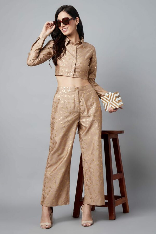 Gold Foil Printed Shirt With Palazzo