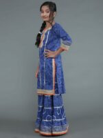 Navy Blue Bandhani Print Kurta Sharara With Dupatta - Image 5