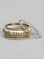 Peora Set Of 10 White Gold-Plated Stone Studded Silk Thread Bangles - Image 4