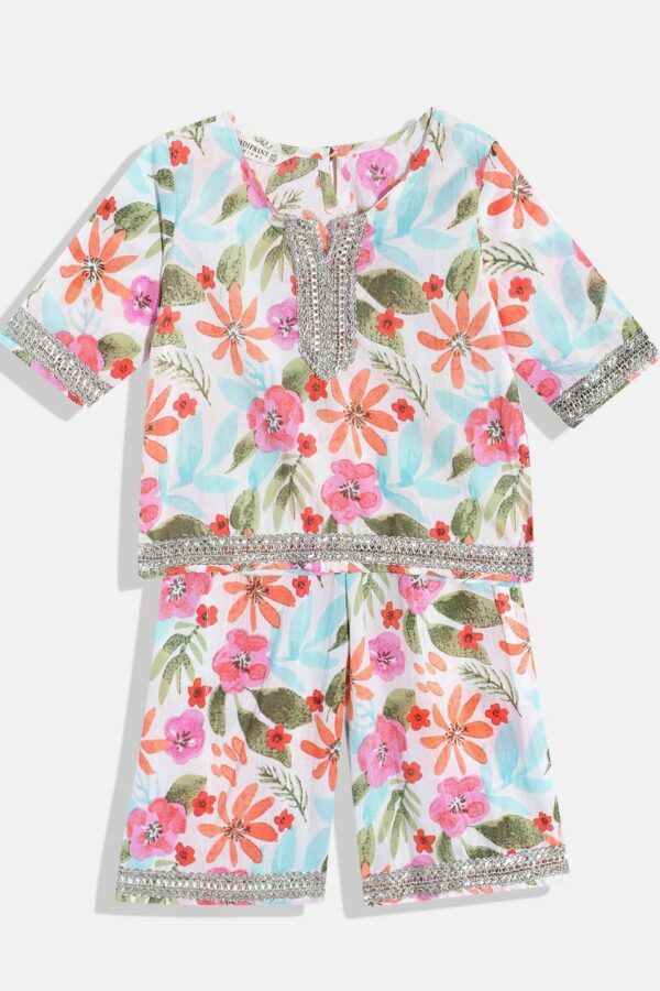 Readiprint Fashions Girls Floral Printed Gotta Patti Pure Cotton Kurti With Palazzos