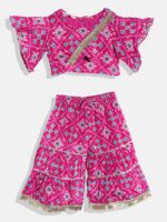 Readiprint Fashions Girls Magenta Bandhani Printed Regular Top with Sharara