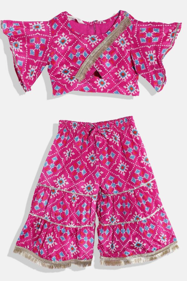 Readiprint Fashions Girls Magenta Bandhani Printed Regular Top with Sharara
