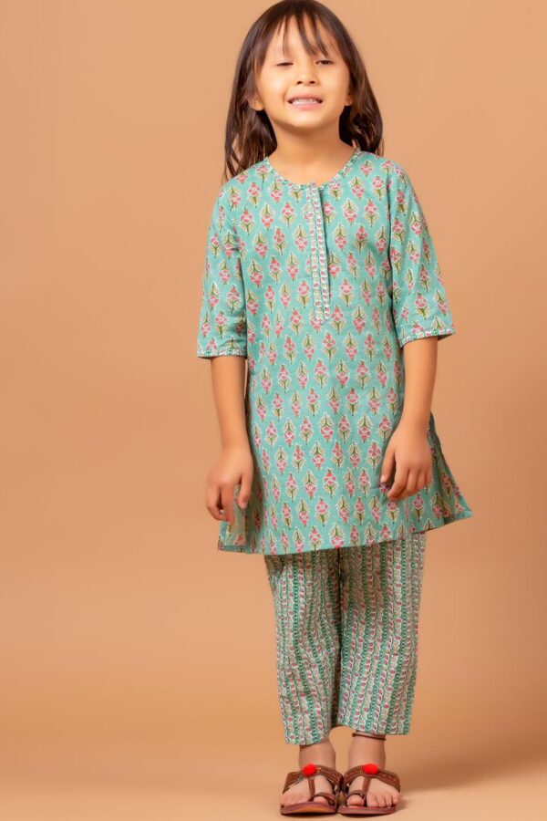 Sangria Buti-Printed Pure-Cotton A-Line Kurta With Trouser