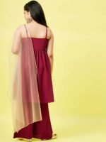 Stylo Bug Girls Maroon Floral Print Yoke Design Polyester Kurta with Palazzos & Dupatta - Image 5