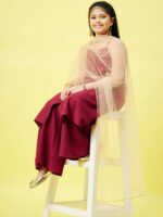 Stylo Bug Girls Maroon Floral Print Yoke Design Polyester Kurta with Palazzos & Dupatta - Image 7