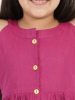 VASTRAMAY Girls Purple Pure Cotton Anarkali Kurti and Trousers - Image 2