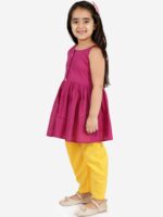 VASTRAMAY Girls Purple Pure Cotton Anarkali Kurti and Trousers - Image 3