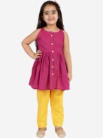 VASTRAMAY Girls Purple Pure Cotton Anarkali Kurti and Trousers - Image 5