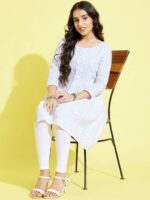 VASTRAMAY YUVA Girls Chikankari Embroidered Pure Cotton Kurta with Leggings - Image 6