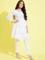 VASTRAMAY YUVA Girls White Ethnic Motifs Embroidered Mirror Work Kurti with Churidar