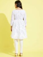 VASTRAMAY YUVA Girls White Ethnic Motifs Embroidered Mirror Work Kurti with Churidar - Image 5