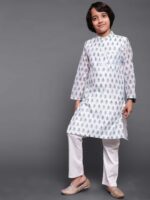 White Block Print Long Kurta - Image 2