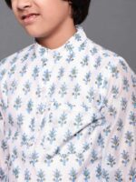 White Block Print Long Kurta - Image 5