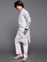 White Block Print Long Kurta - Image 6