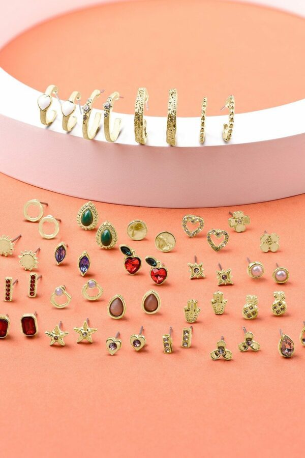 AMI Gold-Toned Set of 25 Contemporary Stud & Hoop Earrings