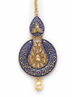 ANIKAS CREATION Gold-Plated & Blue Enamelled Hand-Painted Maang Tika - Image 4