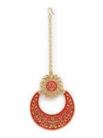 ANIKAS CREATION Gold-Plated & Red Enamelled Hand-Painted Maang Tika - Image 2