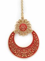 ANIKAS CREATION Gold-Plated & Red Enamelled Hand-Painted Maang Tika - Image 4